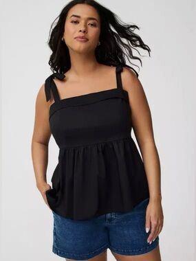 NWT Torrid Peplum Poplin Tie Strap Top Size 00 M/L 10 Black